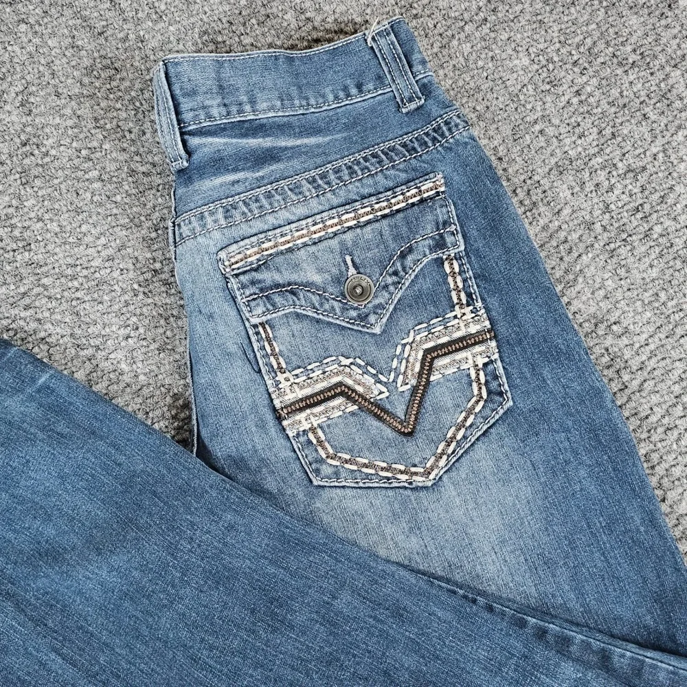Y2k Helix Straight Leg Jeans‎ Mens 30W 32L Blue Wash Embellished Pockets